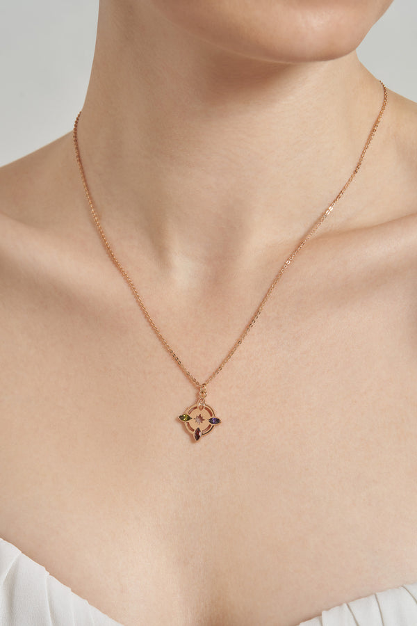Four Point Gem Necklace in Rose Gold